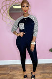 Casual Leopard Print Raglan Sleeve Top And Pant