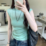 Tulle Spliced Sleeveless Sweater Women's Summer 2024 New Style Slim And Gentle Blouse With Thin Temperament-Outfit