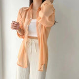 Temperament Long-Sleeved Sunscreen Shirt Women 2025 Summer New Chiffon Shirt Air-Conditioning Shirt White