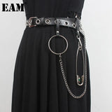Pu Leather Black Split Joint Metal Chain Belt Personality Women New Fashion Tide All-match Spring Autumn 2023