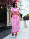 Summer Streetwear 2 Two Piece Set Tracksuit Women Outfits Short Sleeve Crop Top Shorts Suits Pink Patchwork Matching