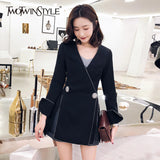 Casual Black Blazer For Women V Neck Long Sleeve Side Split Korean Slim Blazers Females 2021 Spring Fashion