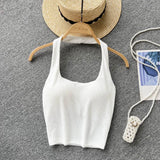 Summer Basic Halter Sexy Camisole Women Elastic Waist Design Slim Strap Top Korean Female Y2K Backless Beach