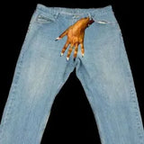 Is Weird, Dark Style, Palm Pattern, Printed Jeans, High Street Trend, Casual Wide-Legged Straight Trousers.-Outfit