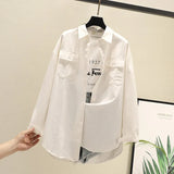 Blouses Shirts Tunic Womens Tops And Blouses 2020 Womenswear Long Sleeve Clothing Button Up Down White Double Pockets