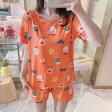 Fashion Silk Pajamas Sets for Women 100% Cotton PJS Satin Soft Sleepwear Atoff Home Kawaii Lounge