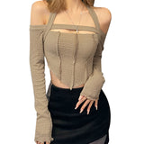 y2k Tops Woman Clothing Crop Top Autumn 90s Vintage Clothes Off Shoulder Slim Long Sleeve Tees Sexy Club Streetwear-Outfit