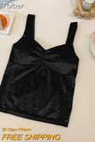 Women Vintage Velours Camis With Bra Pad Grace Plush Tank Tops Slim Off Shoulder Tops For Women Autumn