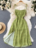 French Style Beach Dress Summer Women 2022 Split Backless A Line Vacation Zipper Ladies Slim Chiffon Mini