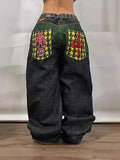 Y2K Gothic Jeans Male High Street Personality Pattern Loose Straight Tube Wide-Outfit