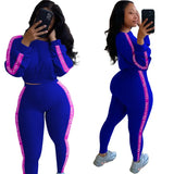 2 Piece Set Fall Clothing Suit Letter Patchwork Ribbed Bodycon Outfits Tracksuit Matching Set Girl Wholesale