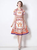 Summer Runway Women Short Sleeve Elegant Shirt Dress High Quality Femme Floral Print Office Party Robe Vestidos