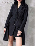 Slim Two Piece Set Women Notched Collar Long Blazer High Waist Mini Skirt Striped Colorblock Sets Female
