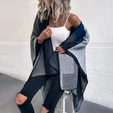 New Women's Winter Thicken Ponchos and Capes Plaid Color Block Blanket Wrap Cape Women Open Front Shawl Knitted