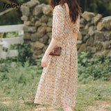 Floral Chiffon Dress Women Sweet Puff Sleeve Empire Vintage Fairy Slim Square Collar Vestido Pink Temperament Elegant