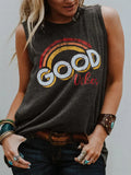 Women Sleeveless Tank Top Solid Round Neck O Neck Summer Good Vibes Vest Casual Basic Camisole For Female