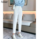 Korean New Office Lady Suit Pants Female White Pencil Harem Pants Women Summer Thin Straight High Waist Capri