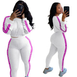 2 Piece Set Fall Clothing Suit Letter Patchwork Ribbed Bodycon Outfits Tracksuit Matching Set Girl Wholesale