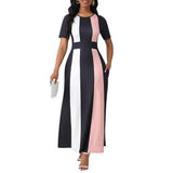 Women's Clothing New Temperament Fashion Hit-Colored Dress Short-Sleeved Skirt Large