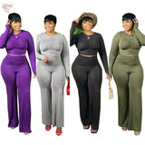 Size 4xl 5xl Two Piece Set Women Tracksuits Stretch Draped Crop Top Baggy Flared Pants Home Clothes Wholesale