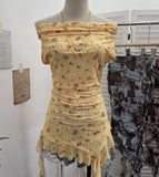 Shooting Holiday Wind Shoulder Folding Net Grums Flower Top Design Feeling Drift With Unique T-Shirt
