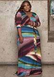 Plus Size Print Wrap Long Maxi Dress with Matching