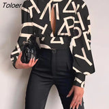 Women Sexy Backless Hollow Print Shirts Fashion Party Crop Top 2023 Spring Casual Stand Long Sleeve Office Lady Blouses And