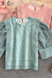 Women Blouses O-neck Puff Sleeve Crochet Floral Shirts Chic Hollow Out Blouse Lace Sweet Temperament Tops