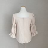 Chic Sweet Women Solid Tops 2023Summer Blouse Square Collar Shirring Bubble Sleeve Blouse Elegant Shirt Blusas