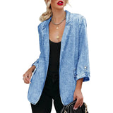 Loose Denim Cardigan Autumn And Winter New Style Suit Collar All-Match Casual Thin