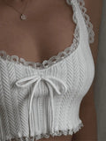 Cropped Lace Trim White Tank Top-Outfit