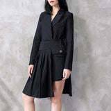 Slim Two Piece Set Women Notched Collar Long Blazer High Waist Mini Skirt Striped Colorblock Sets Female