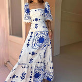 Women's Temperament Elegant Fashion Printing Lantern Short Sleeve A-Word
