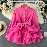 Chic Top Women's Autumn Dress New Lotus Side Of The Ocean Design Bow Tied With Niche
