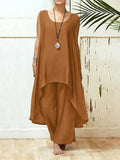 Sets 2023 Two Piece Set Elegant Women Bohemian Party Sleeveless Irregular Tops Wide Leg Pants Solid Leisure Streetwear Suit-Outfit