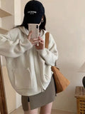 New Knitted Sweater Cardigan Female Simple Pocket Double Zipper Hooded Female Loose Solid Color Coat Female-Outfit