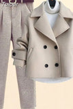 Toloer Autumn Winter Wool Suit Jacket Jacket Long Sleeve Knitted Sweater Casual Trousers Three Piece Set Elegant Women's Pant Set 102-0-Outfit