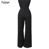 Summer Jumpsuits Rhinestone Cutout Ruched Wide Leg Playsuit Sexy Sleeveless Loose Pants Bodysuit Elegant Long