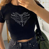 Toloer Summer Sternum Love Hot Drill Women's Jacket Street Trend Slim Crop T-Shirt