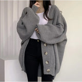 Preppy Solid Color V Neck Baggy Cardigan-Outfit