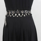 Pu Leather Black Split Joint Metal Chain Belt Personality Women New Fashion Tide All-match Spring Autumn 2023