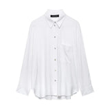Spring New Women's Pocket Flax Simple Long Sleeve Clip Shirt
