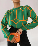 Block Y2k Green Black Sweater Women Causal O-neck Oversize Pullover Autumn Winter Knit Long Sleev Soft Jumper