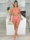 Streetwear Womens 2 Two Peice Sets Outfits Sleeveless Hollow Out Top Mesh Patchwork Pants Suits Pink Matching Sets