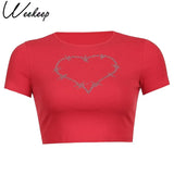 Diamonds Patchwork Vintage Slim T-shirt Women Short Sleeve Summer Contrast Harajuku Cropped Tops Cotton Basic Tee