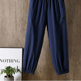 Spring Summer New Casual Style Cotton Linen Pants Women Elastic Waist Solid Basic Retro Loose Women's Harem Pants