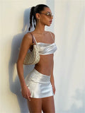 Fashion Sexy Black 2 Two Peice Sets Women Outfts Skirts Sleeveless Cami Strap Backless Crop Top Skirt Matching Dress