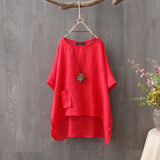 Summer Blouse Women Half Sleeve Tunic Tops Solid Work Shirt Casual Loose Vintage Cotton Linen Blusas
