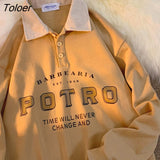 POLO Collar Letters Print Oversized Sweatshirt Women for Teen Girls Harajuku New Spring Korean Kawaii Clothes
