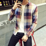 And Autumn Plaid Long-Sleeved Shirt Men's Korean Version Of Slimming Casual Shirt Young Men's Shirt Fashion Men's Wear-Outfit